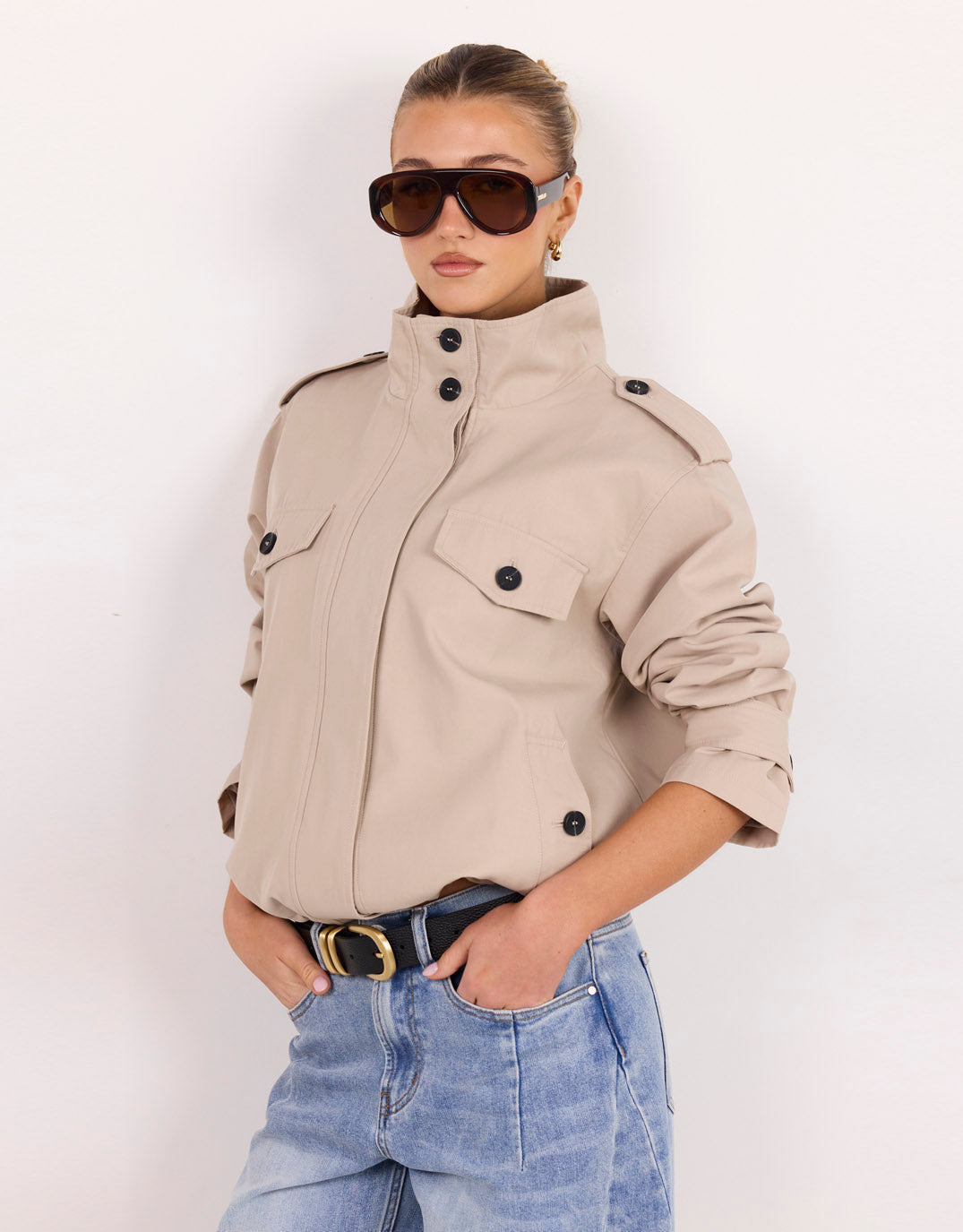 Among The Brave Squad Funnel Neck Trench Jacket (Taupe)