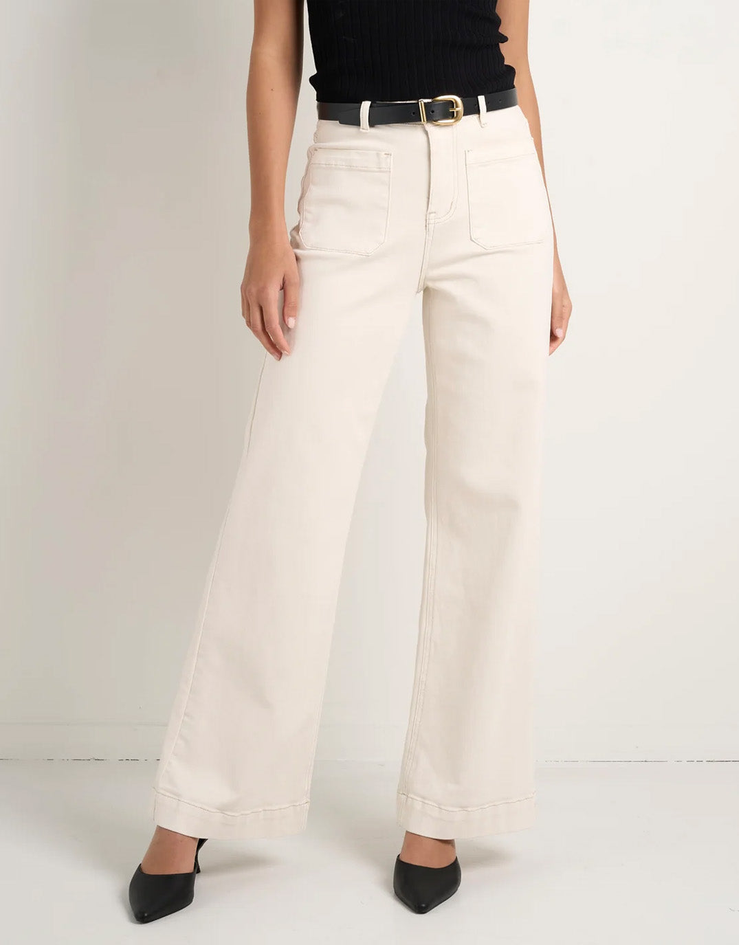 Image of Jeans. Product name - Zoey High Rise Stretch Denim Jean Ecru in Ecru colour by brand - Among the Brave