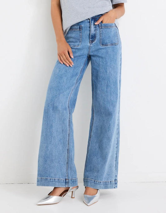 Image of Jeans. Productname: Zoey High Rise Stretch Denim Jean - in Signature Blue colour by brand - Among the Brave