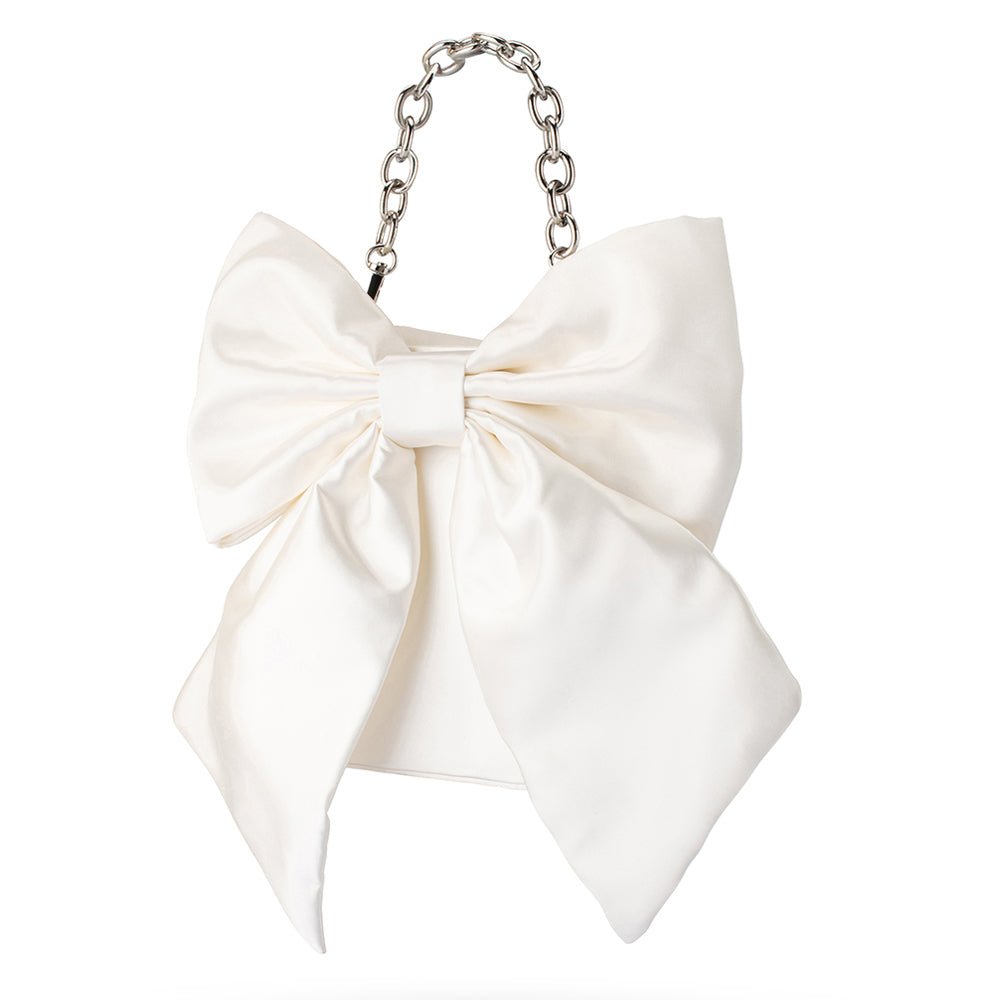 Olga Berg ANGELIQUE Satin Bow Bag (White)