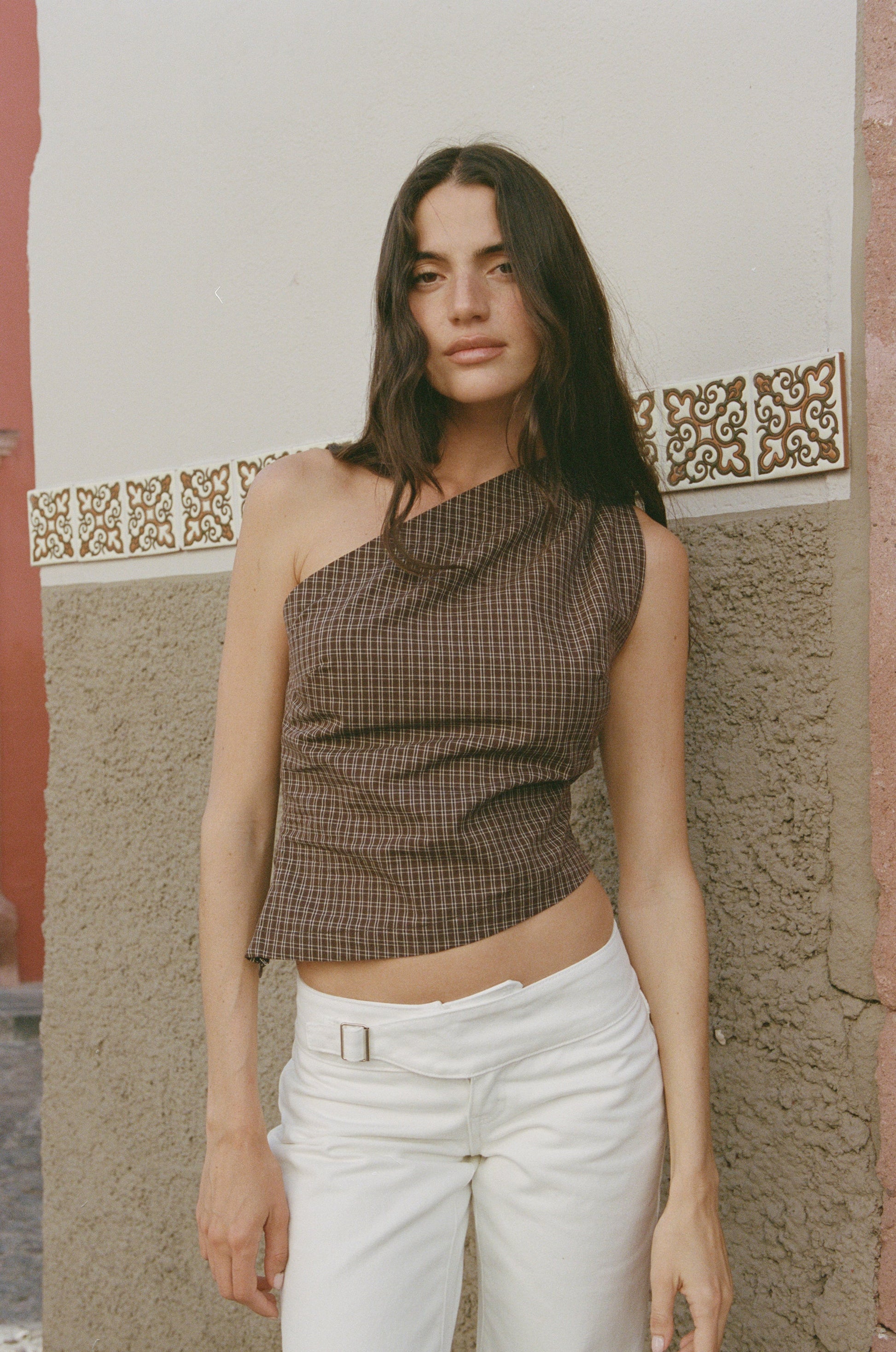 Image of a model wearing Tops. Product name - Arthur Top in Check colour by brand - With Jéan