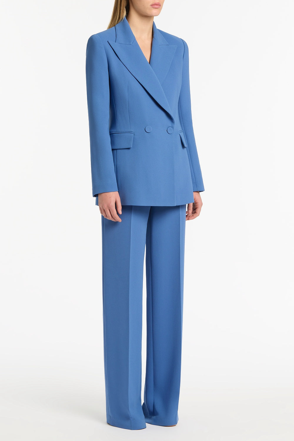 Carla Zampatti Atlas Crepe Double Breasted Relaxed Blazer (Blue)