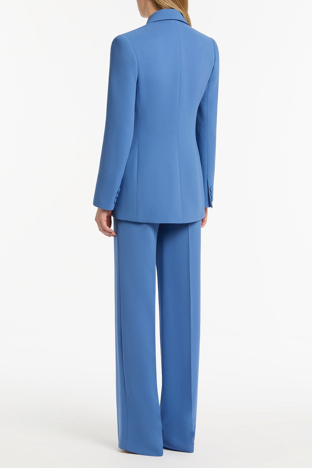 Carla Zampatti Atlas Crepe Double Breasted Relaxed Blazer (Blue)