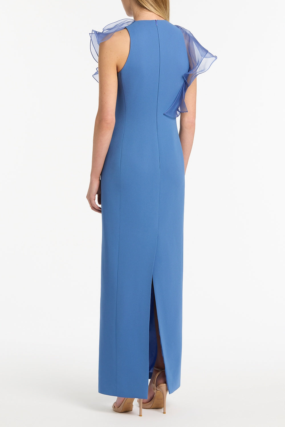Carla Zampatti Atlas Crepe Ruffle Front Gown (Blue)