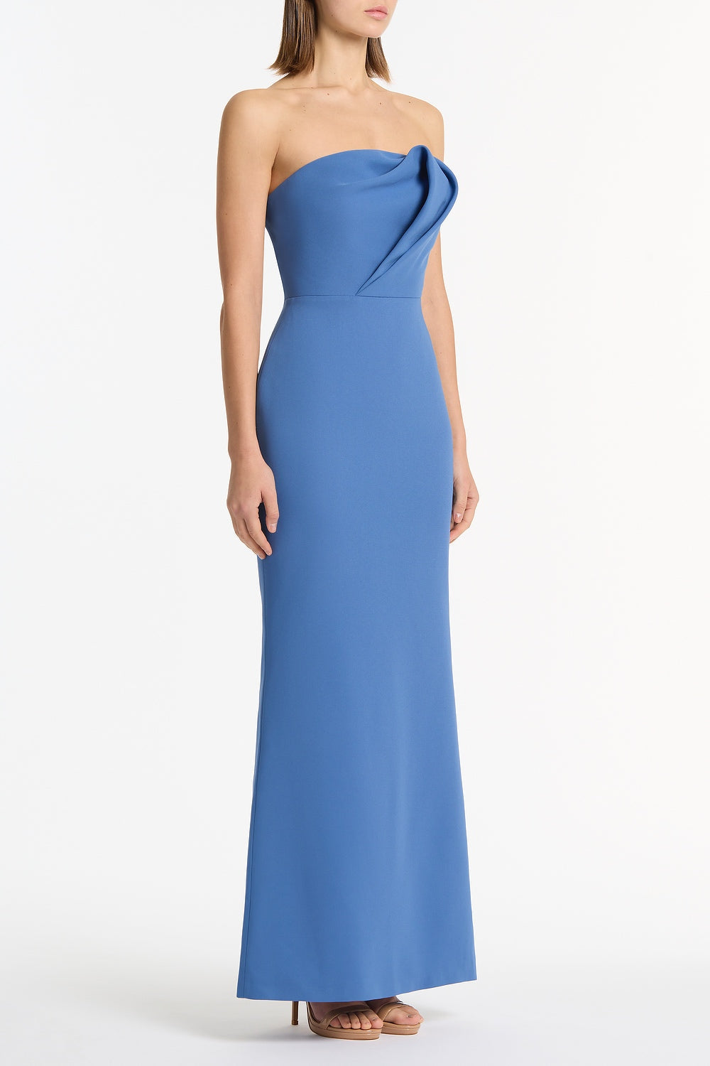 Carla Zampatti Atlas Crepe Sculptural Gown (Blue)