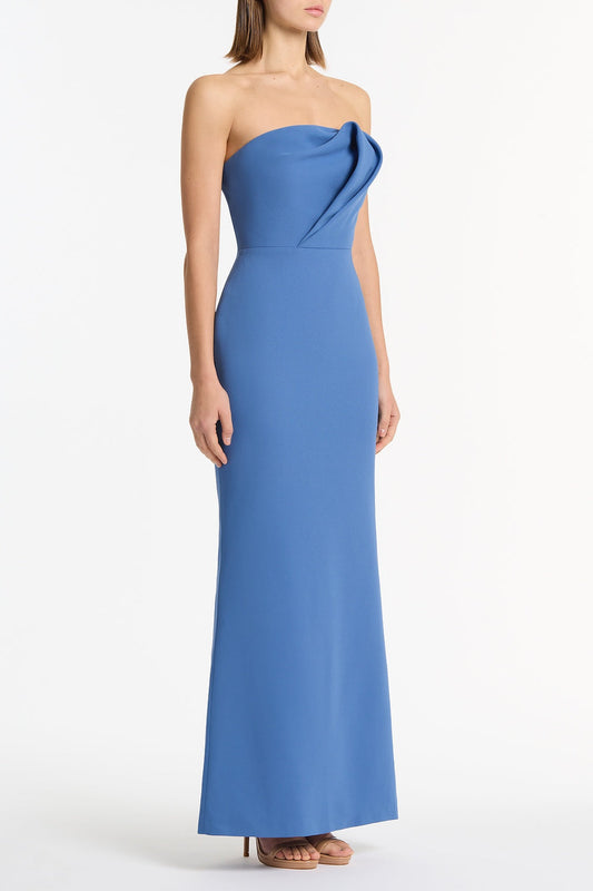 Carla Zampatti Atlas Crepe Sculptural Gown (Blue)