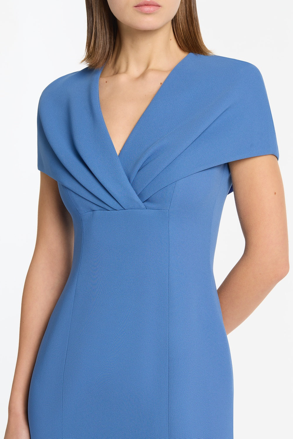 Carla Zampatti Atlas Crepe Tuck Midi Dress (Blue)