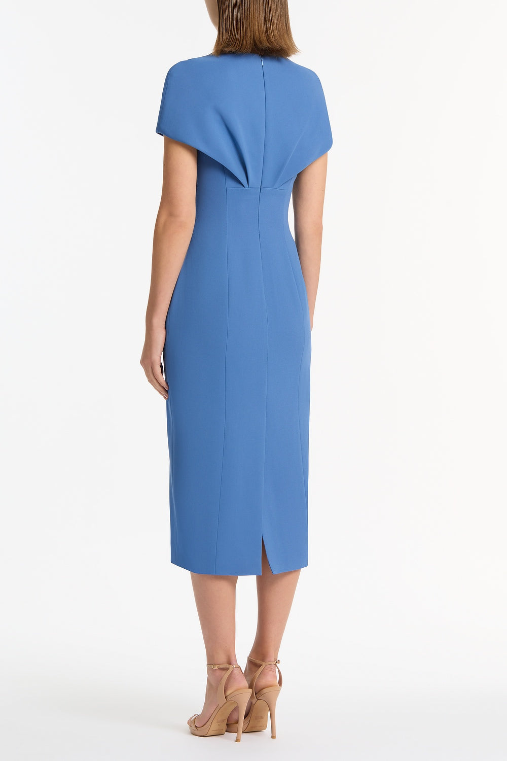 Carla Zampatti Atlas Crepe Tuck Midi Dress (Blue)