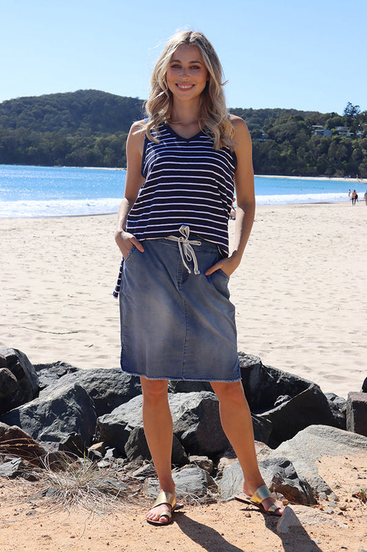 Image of a model wearing Tops. Productname: Betty Basics | Audrey Tank Nautical in Tan colour by brand - Kabana
