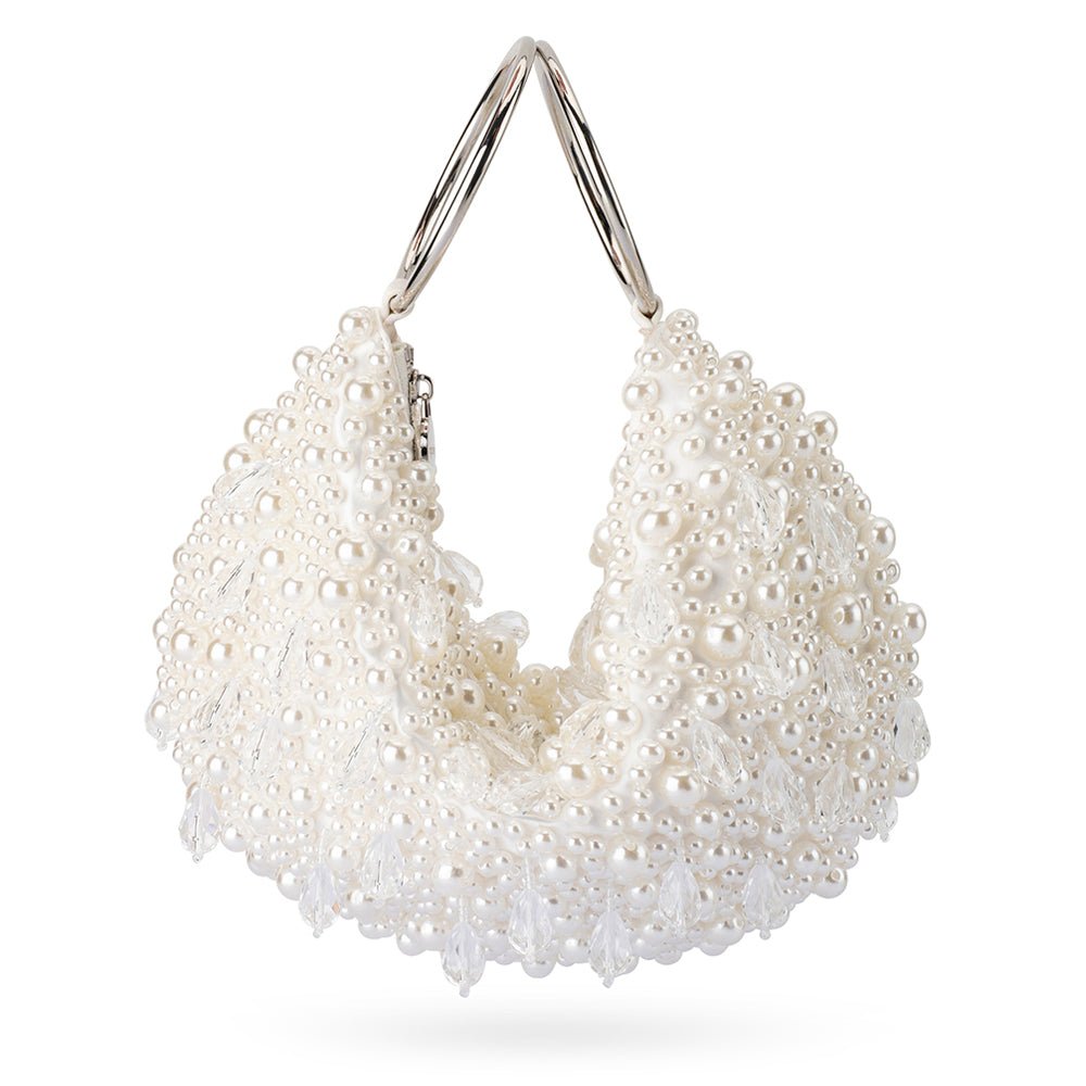 Olga Berg AZZY Encrusted Curved Bag (Pearl)