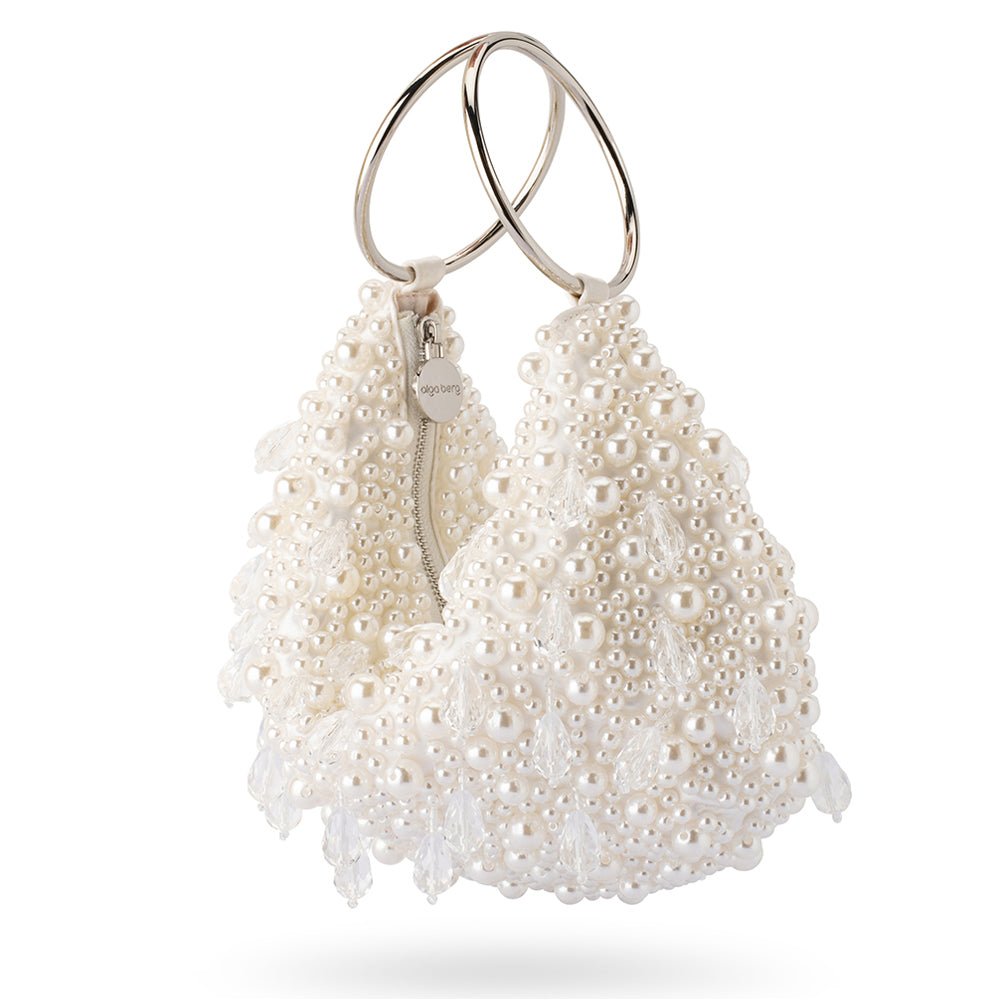 Olga Berg AZZY Encrusted Curved Bag (Pearl)