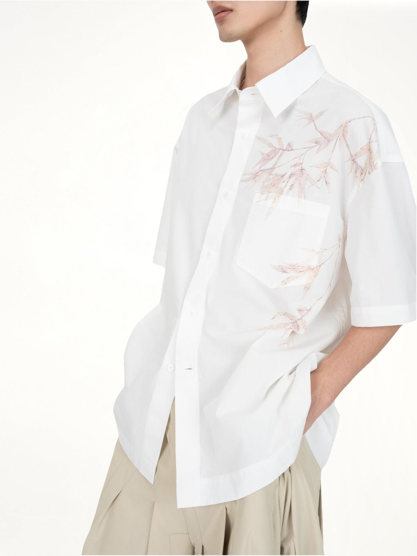 FENG CHEN WANG Bamboo Printed Short Sleeve Shirt (White)