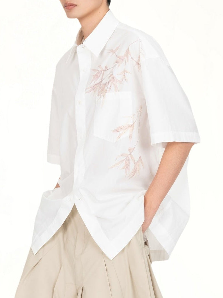 FENG CHEN WANG Bamboo Printed Short Sleeve Shirt (White)