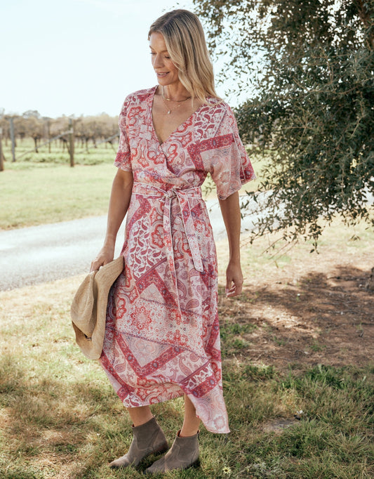 Image of Dresses. Product name - Among The Vines Midi Dress Sunset Paisley in Sunset Paisley colour by brand - White & Co.