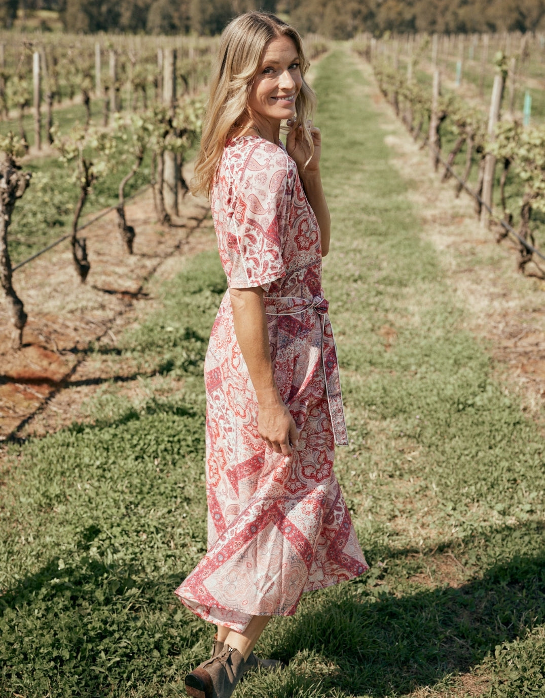 White & Co. Among The Vines Midi Dress (Sunset Paisley)
