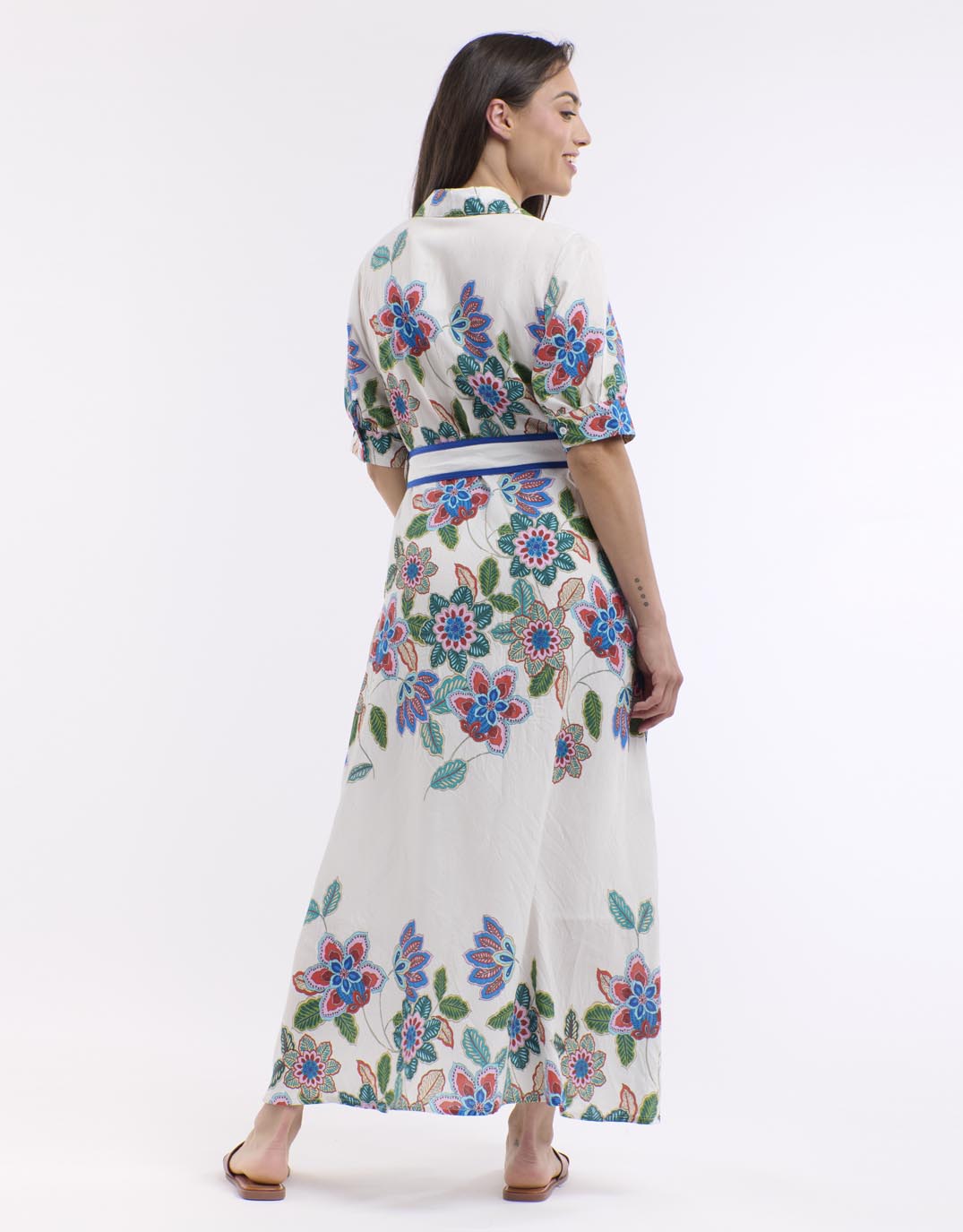 Beautiful Stories Mykonos Short Sleeve Dress (White/Blue Print)