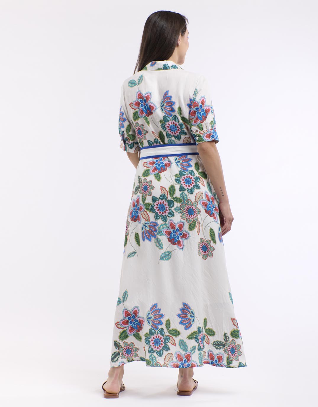 Beautiful Stories Mykonos Short Sleeve Dress (White/Blue Print)