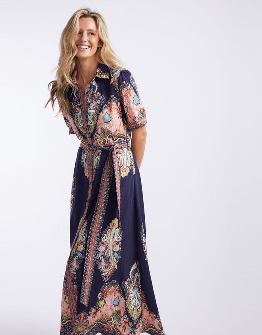 Shirt Midi Dress - (Navy Print)