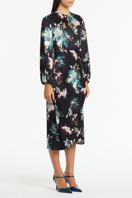 Carla Zampatti Belle De Jour Satin Acetate Keyhole Wrap Dress (Black)