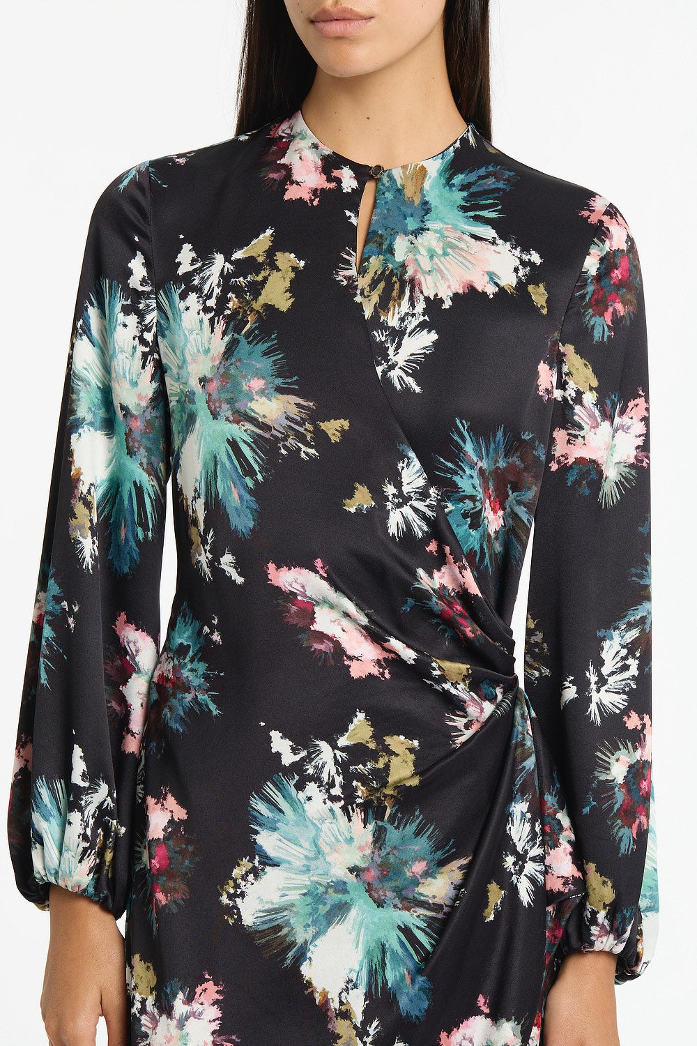 Carla Zampatti Belle De Jour Satin Acetate Keyhole Wrap Dress (Black)