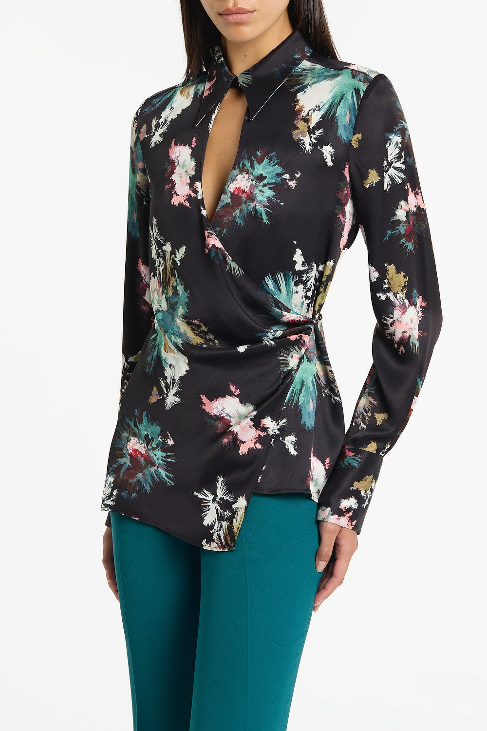 Carla Zampatti Belle De Jour Satin Acetate Keyhole Wrap Top (Black)