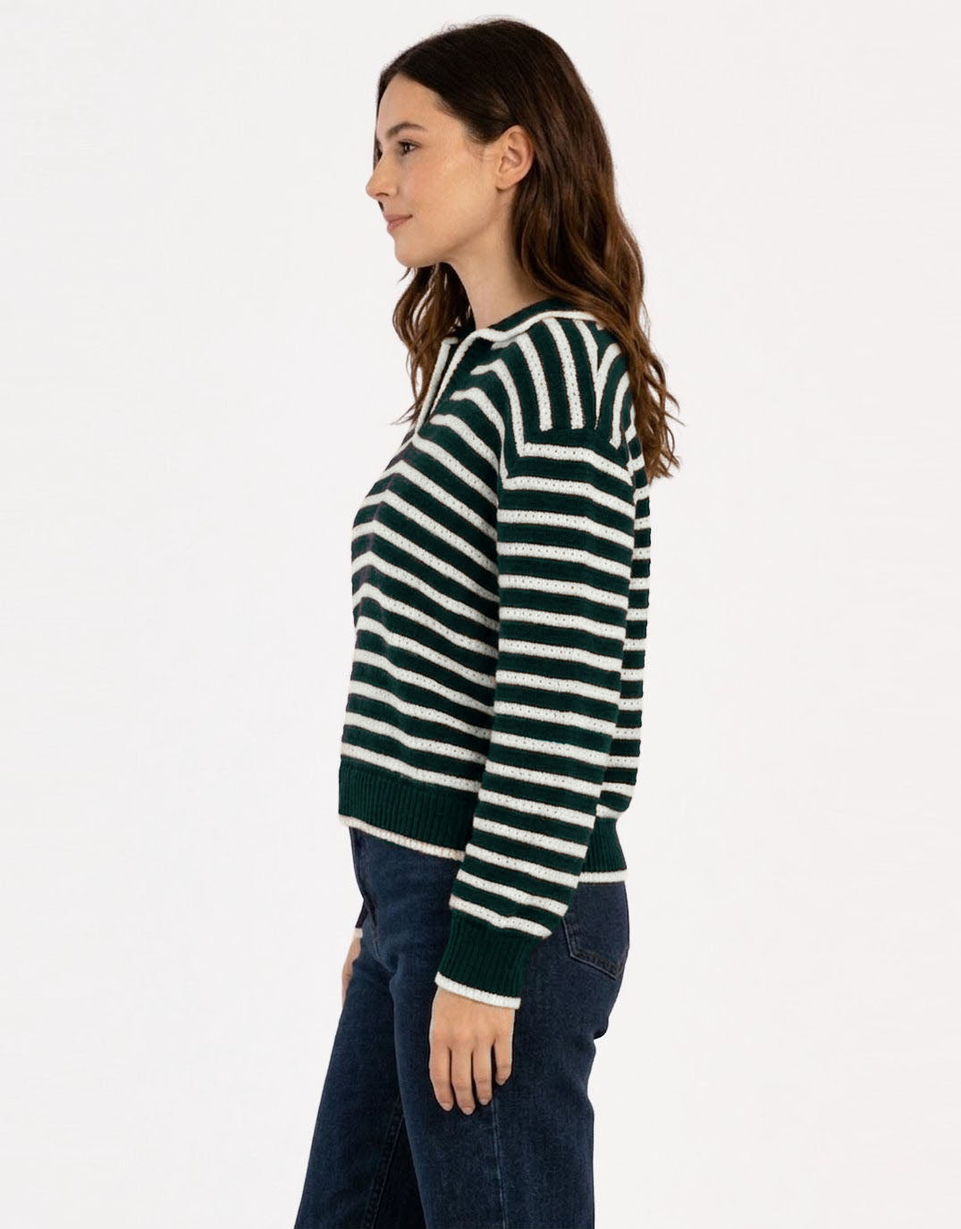 Betty Basics Aberdeen Polo Knit Sweat (Navy Stripe)