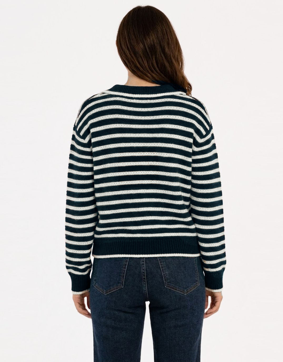 Betty Basics Aberdeen Polo Knit Sweat (Navy Stripe)