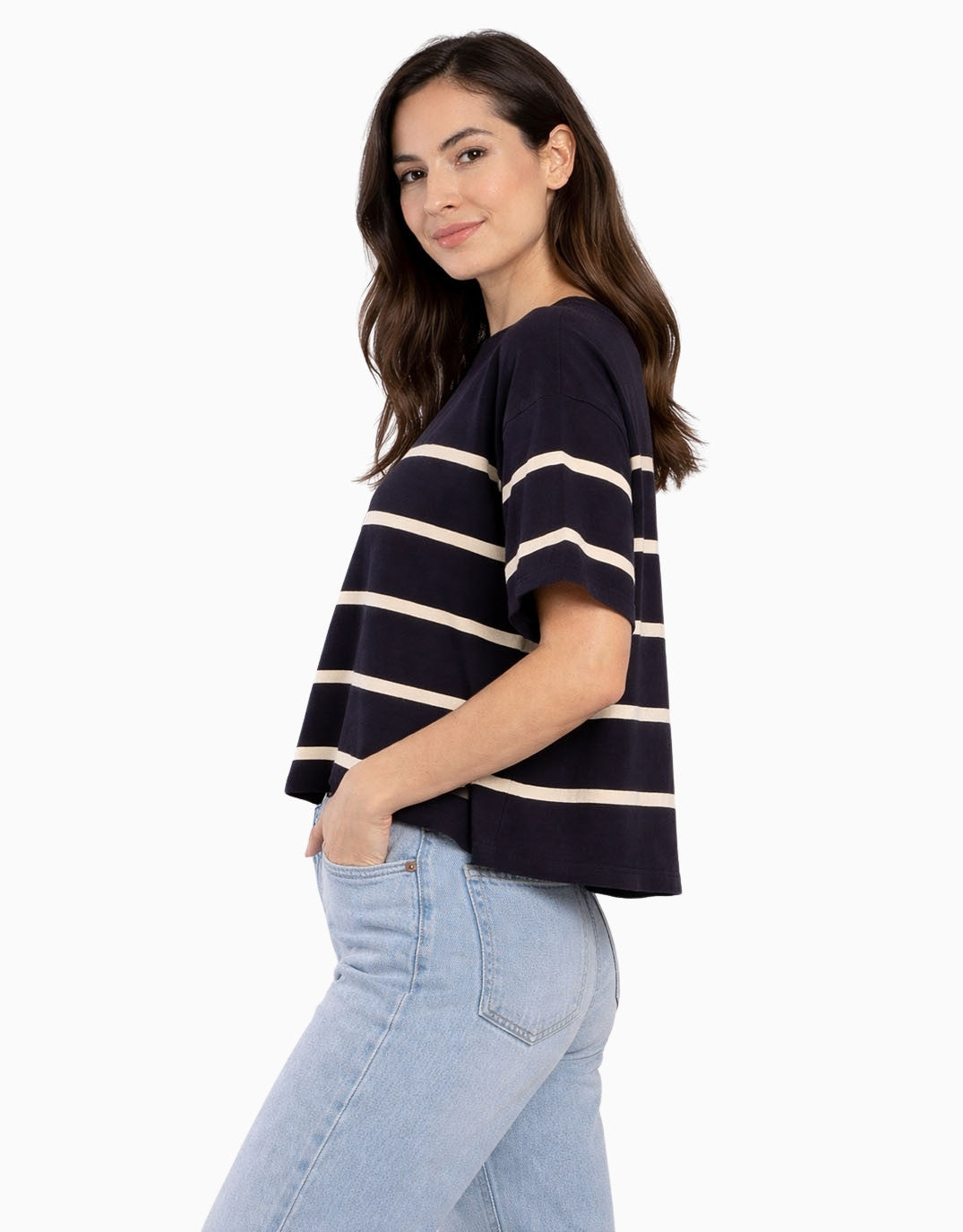 Betty Basics Bailey Box Sweater (Navy/Cream)