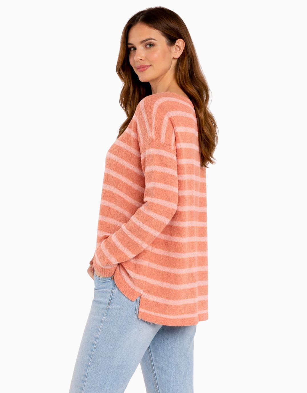 Betty Basics Bradford Knit Top (Coral/Pink Stripe)