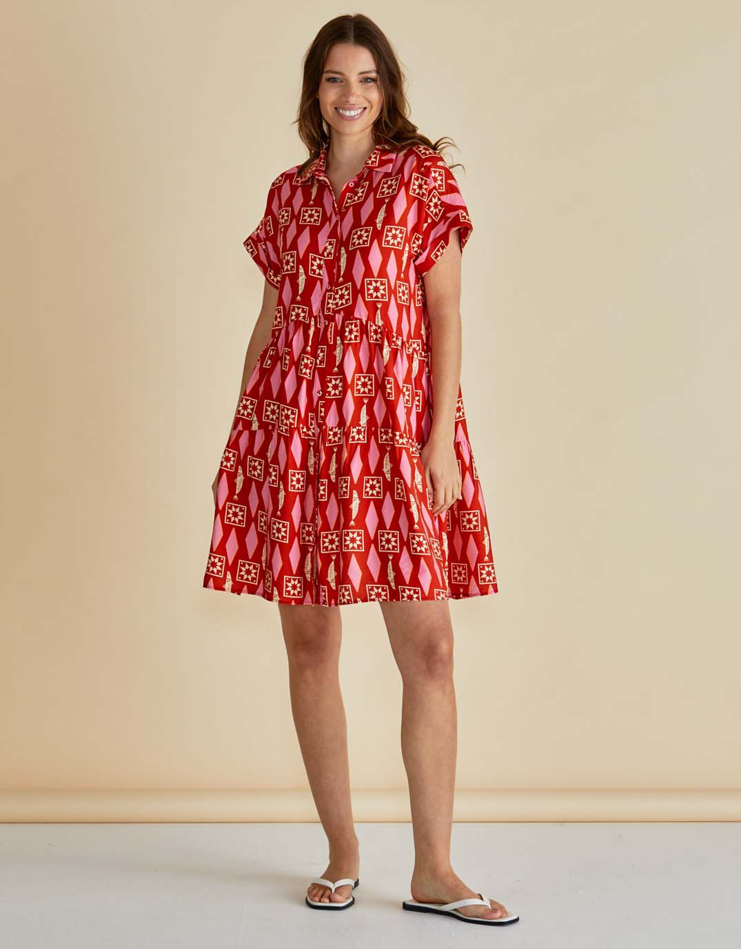 Image of Dresses. Productname: Copacabana Shirt Dress - in Sardinia Geo Print colour by brand - Betty Basics