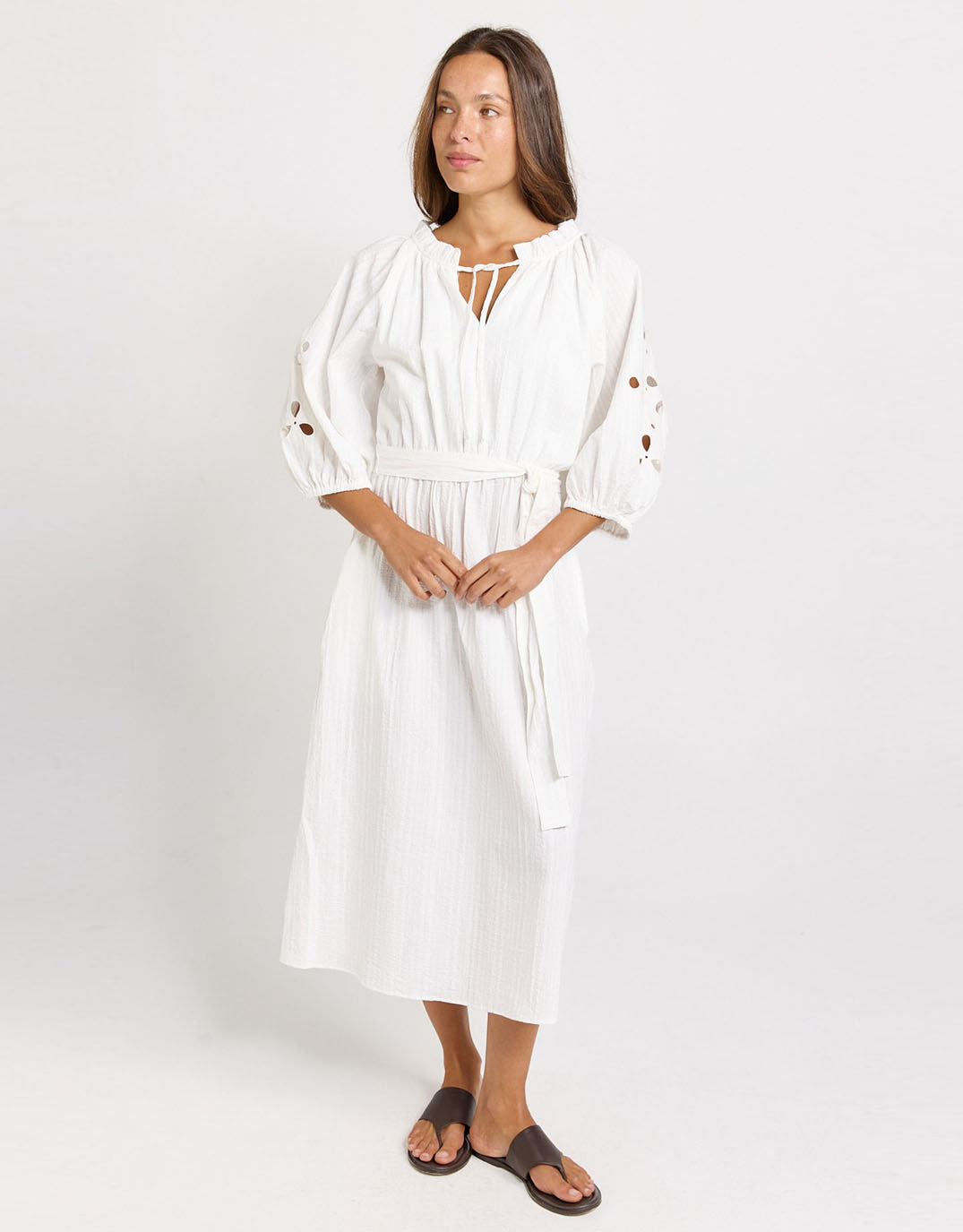 Betty Basics Daisy Broderie Dress (White)
