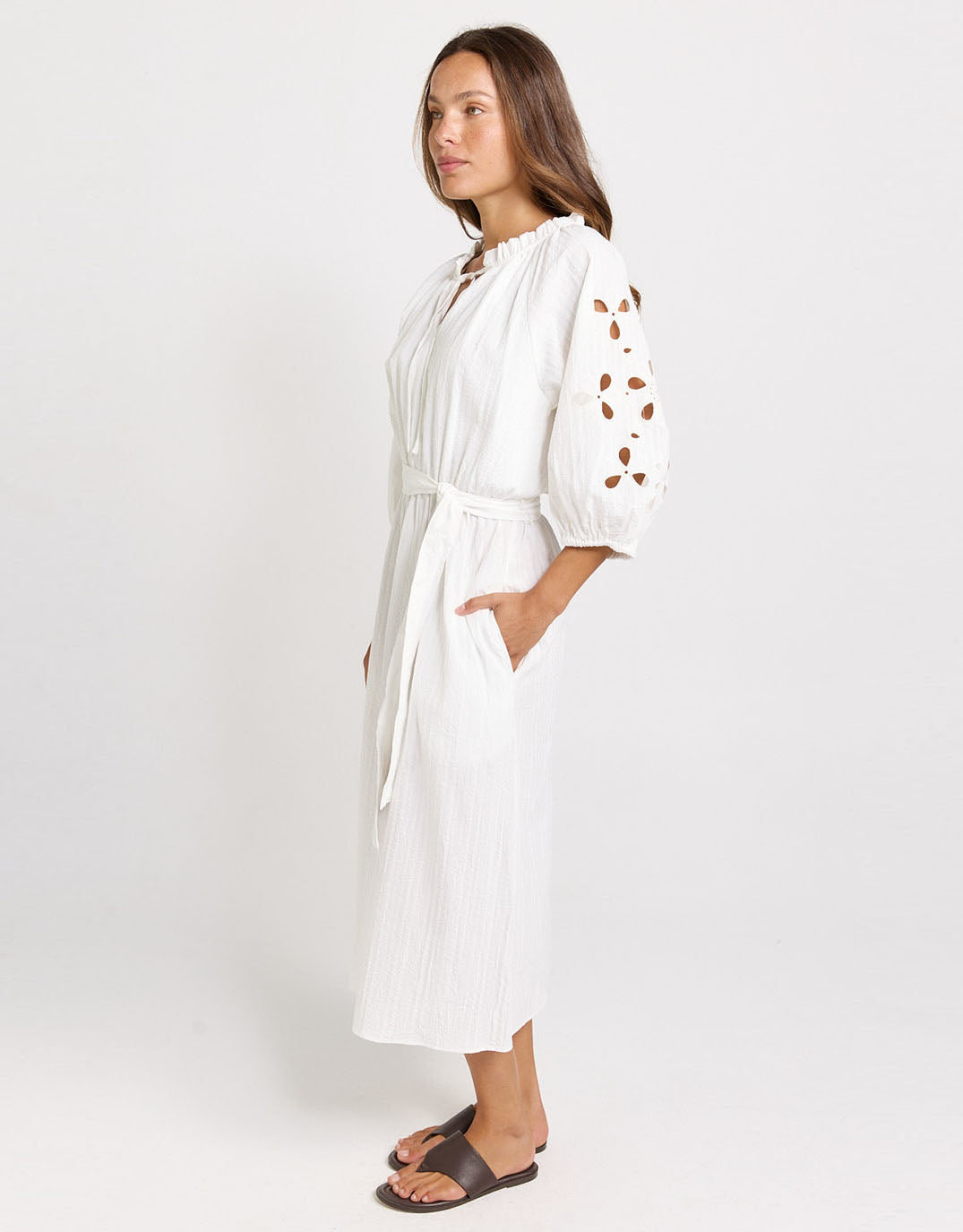 Betty Basics Daisy Broderie Dress (White)