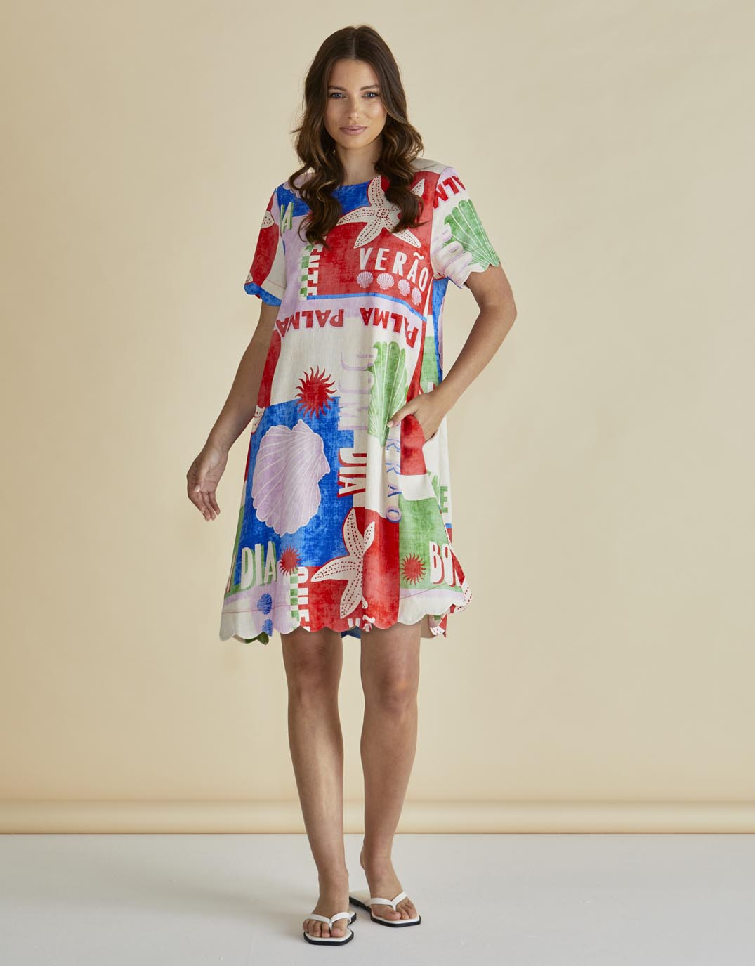 Image of Dresses. Productname: Dawn Shift Dress - in Seashell Print colour by brand - Betty Basics
