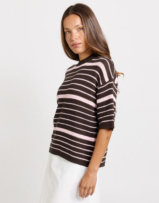 Betty Basics Dylan Knit Tee Chocolate/Pink Stripe (Chocolate Pink Stripe)