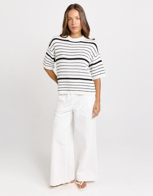 Betty Basics Dylan Knit Tee (White/Black Stripe)