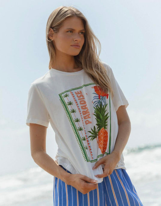 Image of T-Shirts. Product name - Ellia Crew Tee Paradise Beach Print White in Paradise Beach Print White colour by brand - Betty Basics