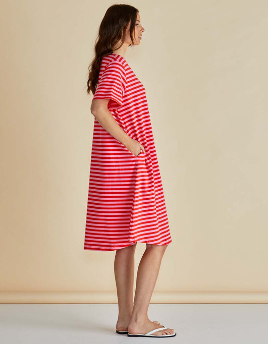Eloise T-Shirt Dress - (Pink/Red Stripe)