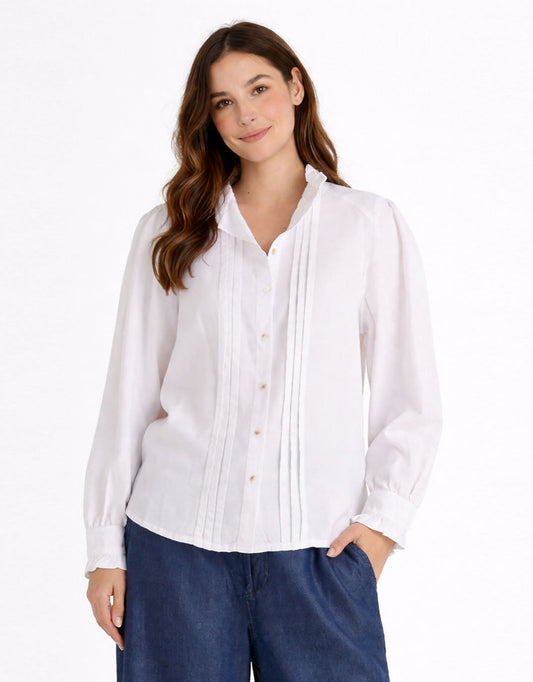 Image of Shirts. Product name - Lucille Lyocell Pleated Shirt White in White colour by brand - Betty Basics
