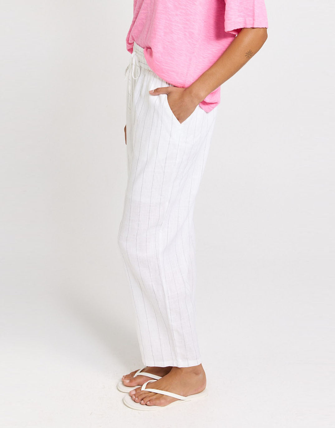 Betty Basics Palm Relax Pant (White/Black Stripe)