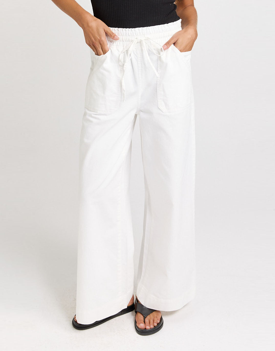 Image of Jeans. Product name - Safra Relax Leg Jean White in White colour by brand - Betty Basics
