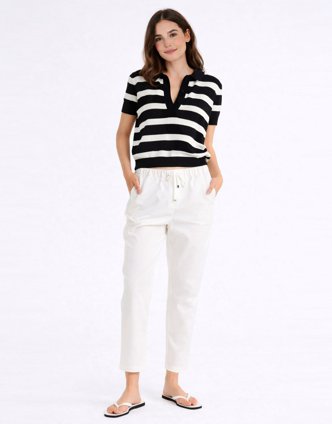 Betty Basics Salford Knit Polo (Cream/Black)