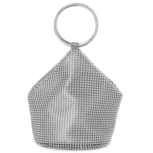 Olga Berg BIANCA Ball Mesh Handle Bag (Silver)