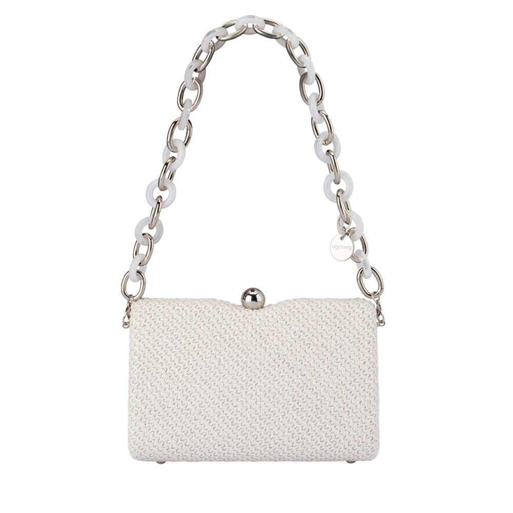 Olga Berg BIRDIE Textural Handle Bag (White)