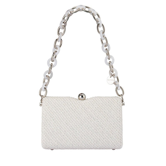 Olga Berg BIRDIE Textural Handle Bag (White)