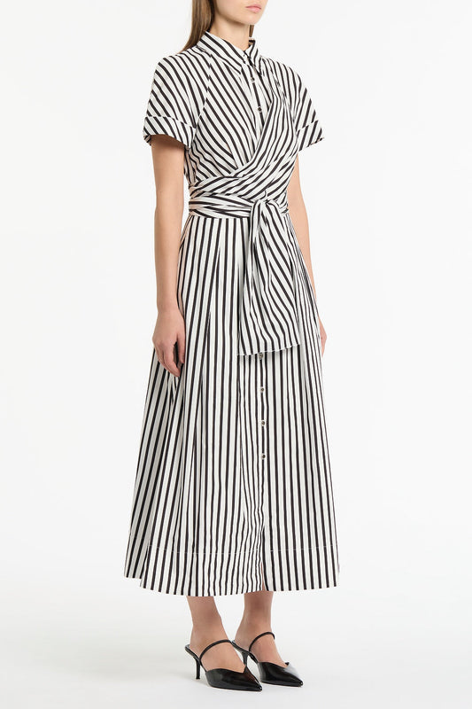 Carla Zampatti Black And Stripe Cotton Wrap Shirt Dress (White)