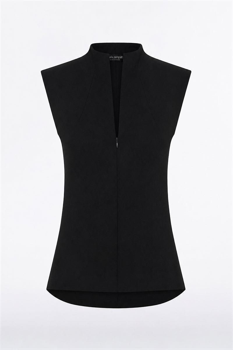 Carla Zampatti Crepe High Neck Fitted Bodice (Black)