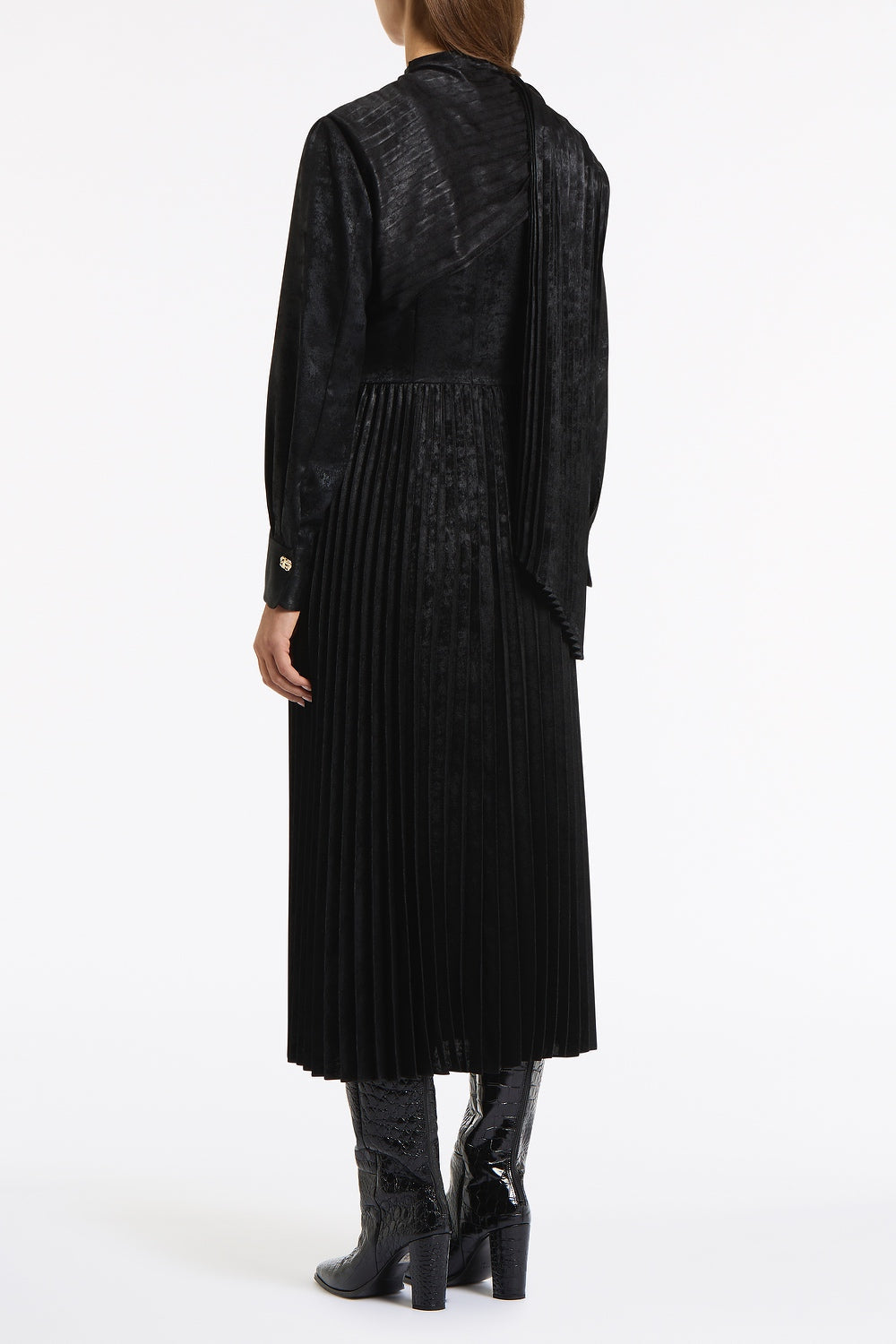 Carla Zampatti Burnished Metallic Plisse Dress (Black)
