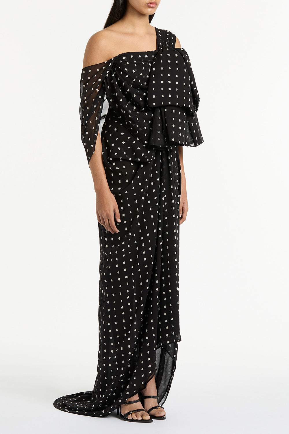 Carla Zampatti Black C Spot Silk Ggt Bow Gown (Multi-Colour)