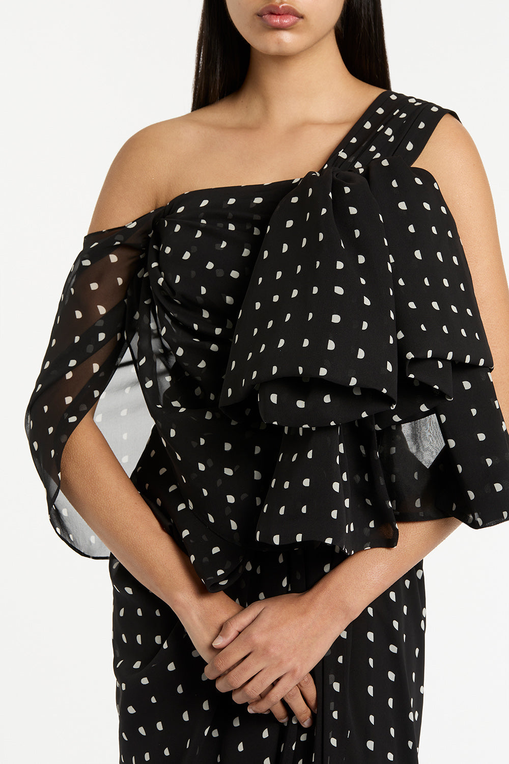 Carla Zampatti Black C Spot Silk Ggt Bow Gown (Multi-Colour)