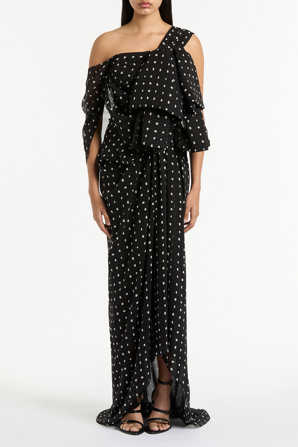 Image of Dresses. Product name - Black C Spot Silk Ggt Bow Gown in Multi-Colour colour by brand - Carla Zampatti